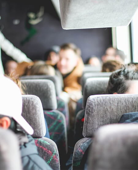 interior of a charter bus